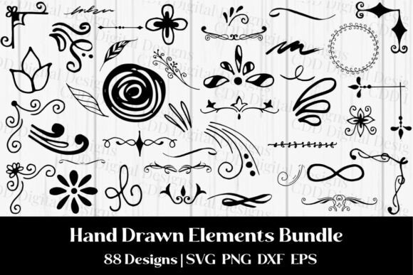 88 Hand-Drawn Elements Bundle SVG for Crafters