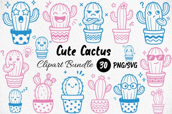 Cute Cactus Clipart Bundle Graphics for Digital Sellers