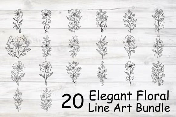 Elegant Floral Line Art Bundle Graphics for Crafts