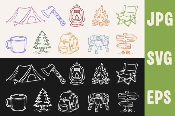 Hand Drawn Camping Icon Set Design for Branding