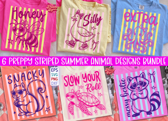 Neon Stripes Summer Animal PNG Bundle Graphics for T-Shirt Designs