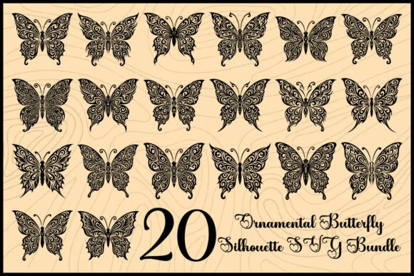 Ornamental Butterfly Silhouette Bundle for Graphics and Crafts