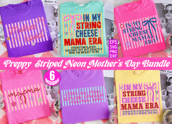 Preppy Striped Mother s Day Png Bundle Graphics T-Shirt Designs