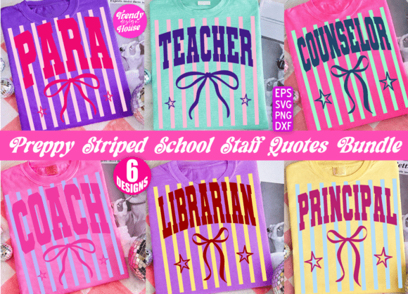 Preppy Striped School Teacher PNG Bundle Graphics for T-Shirt Designs
