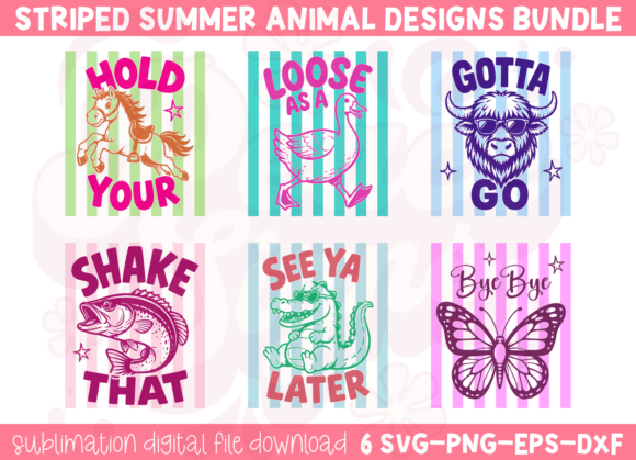 Preppy Striped Summer Animal SVG Bundle Graphics