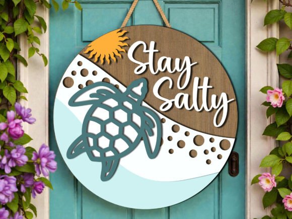 Stay Salty Beach Turtle Door Hanger Svg for Graphics and Crafts