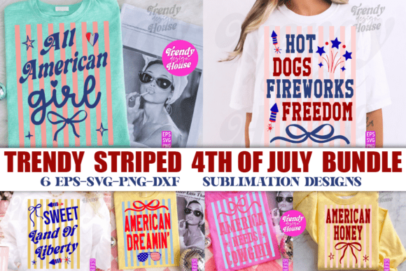 Striped Girly Fourth of July Graphics for T-Shirt Designs