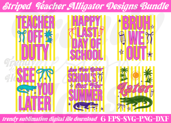 Striped Teachers Alligator PNG Bundle for Graphics and T-Shirt Designs