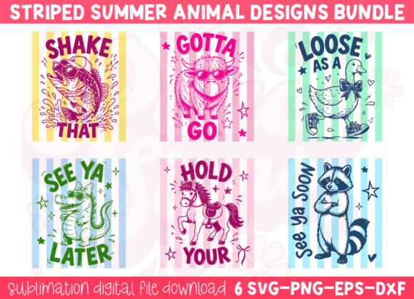 Stripes Funny Summer Animal PNG Bundle