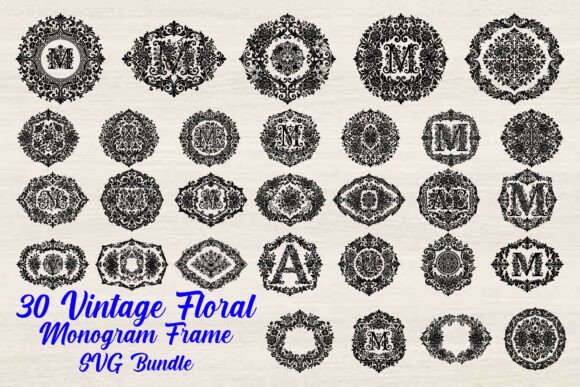 Vintage Floral Monogram Frame SVG Bundle for Graphics and Crafts