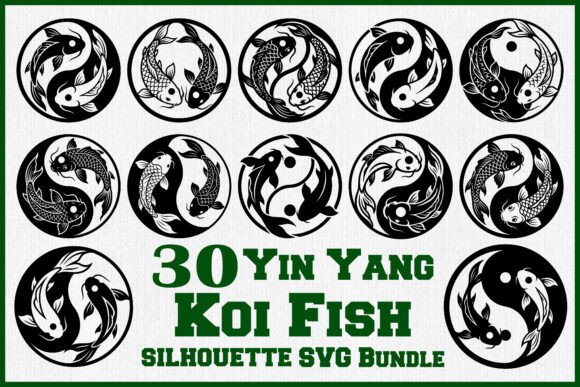 Yin Yang Koi Fish Silhouette SVG Bundle for Crafts and Graphics